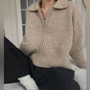 Cozy Tan Knit Zip-Up Sweater